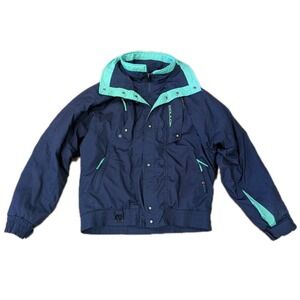 Vtg 90s Couloir Hooded Ski Jacket Winter Coat Mens 40 Medium Navy Neon Retro